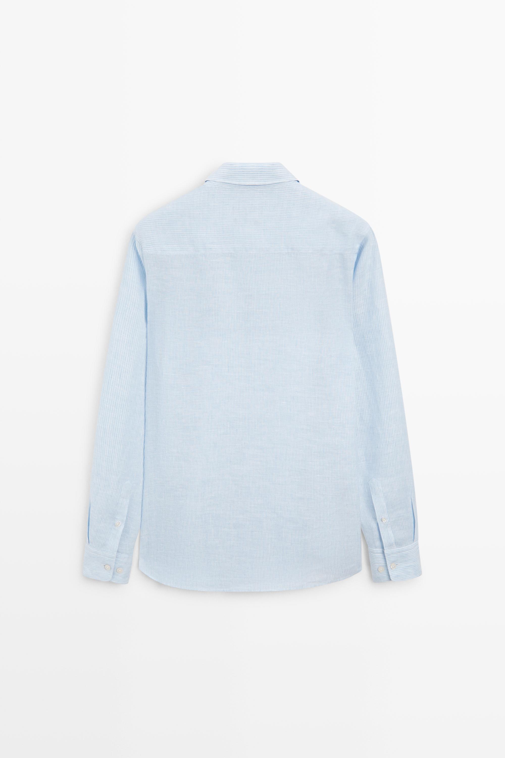 Regular fit striped melange linen shirt